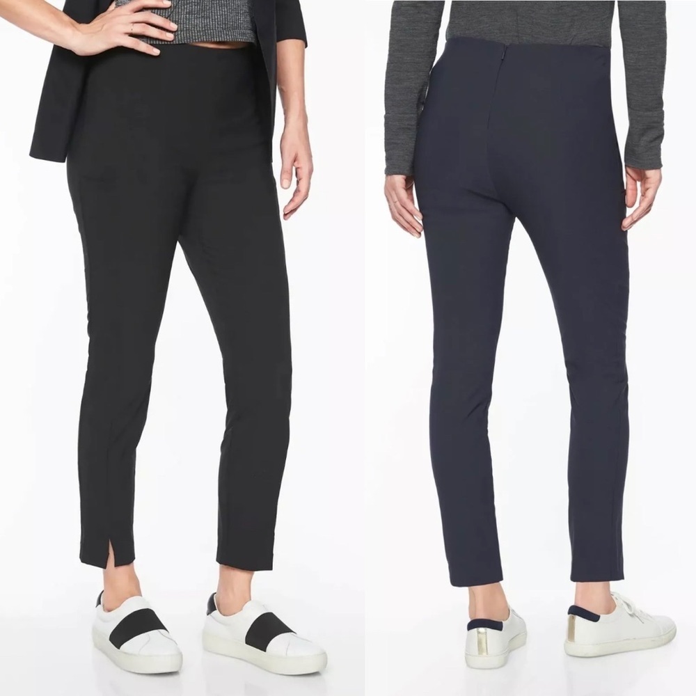 Athleta Wander Slim Pants Size 8 Back Zipper Side Pockets Ankle Slits Black